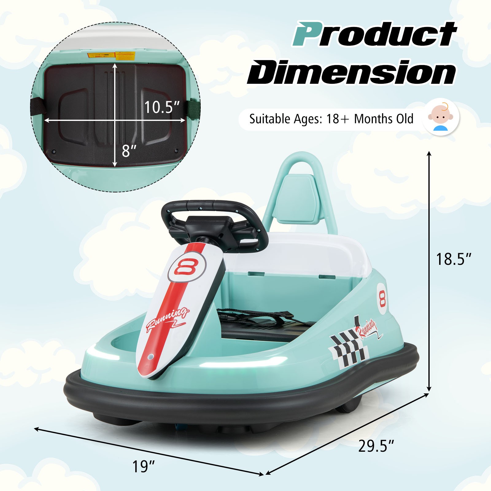 6V New Designed Kids Bumper Racing Car w/LED Lights, Music & Horn for 18+ Months