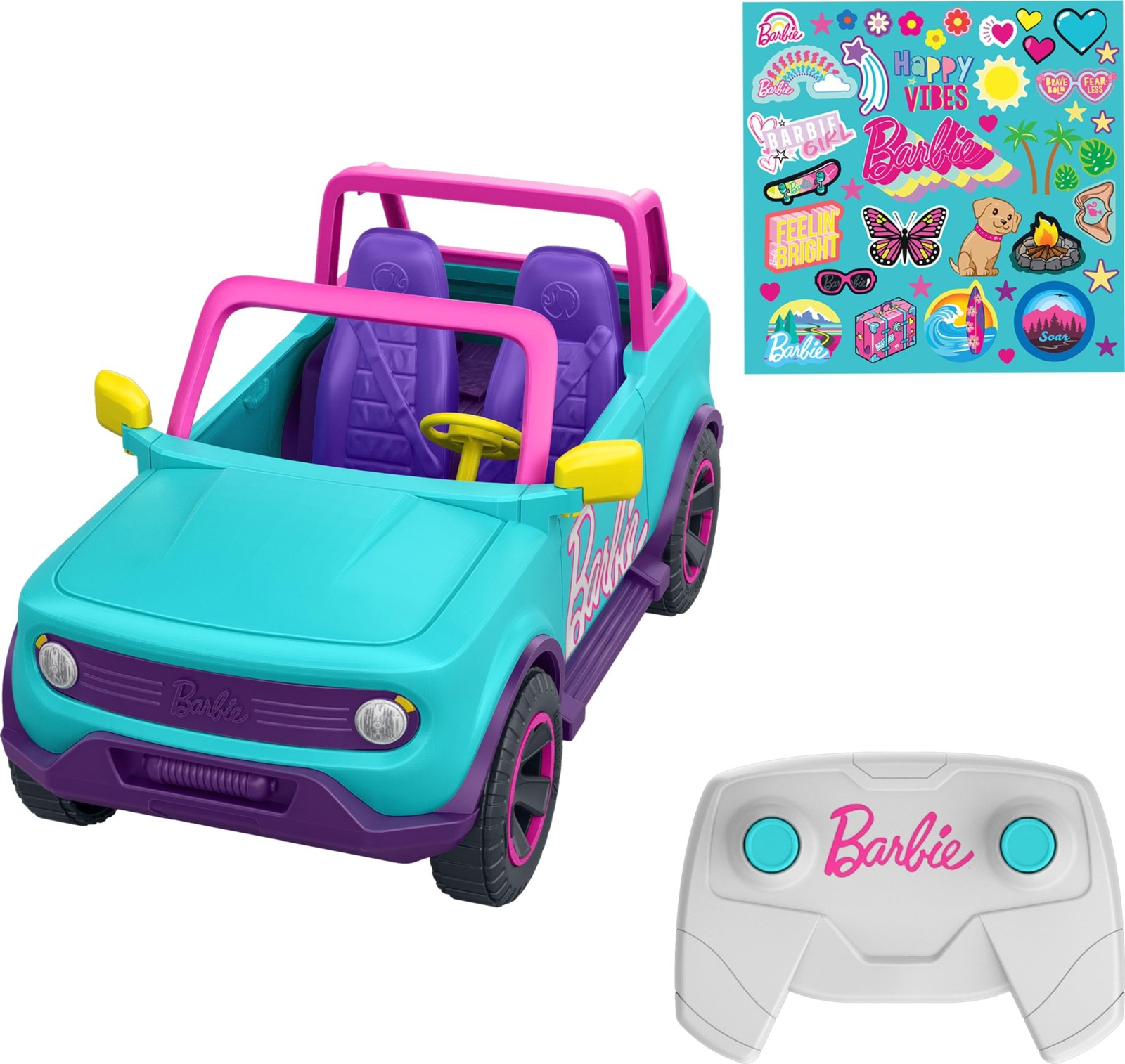 Hot Wheels Barbie RC SUV & Stickers, Can Hold & Store 2 Barbie Dolls & Access…
