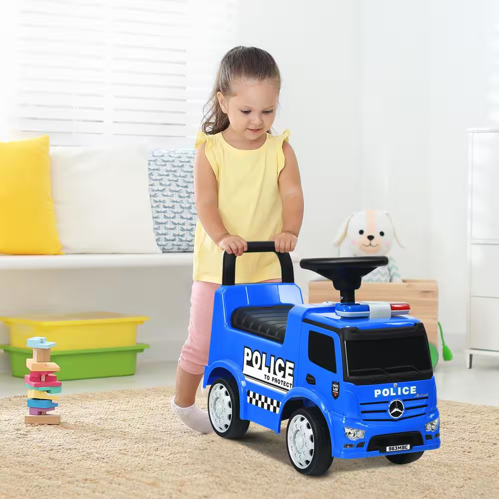 Kids Ride on Police Car 2-In-1 Toddler Push Car with Storage Space Indoor & Outd