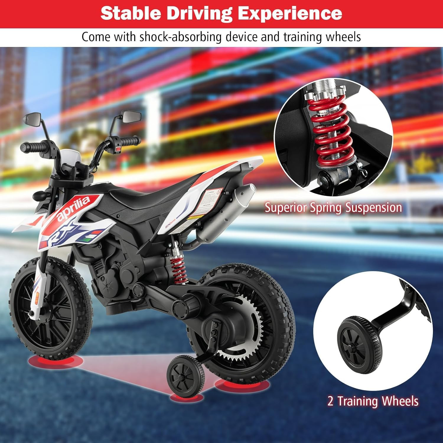 Kids Motorcycle 12V, Licensed Aprilia RX125 Ride-On Motorbike for Toddlers with