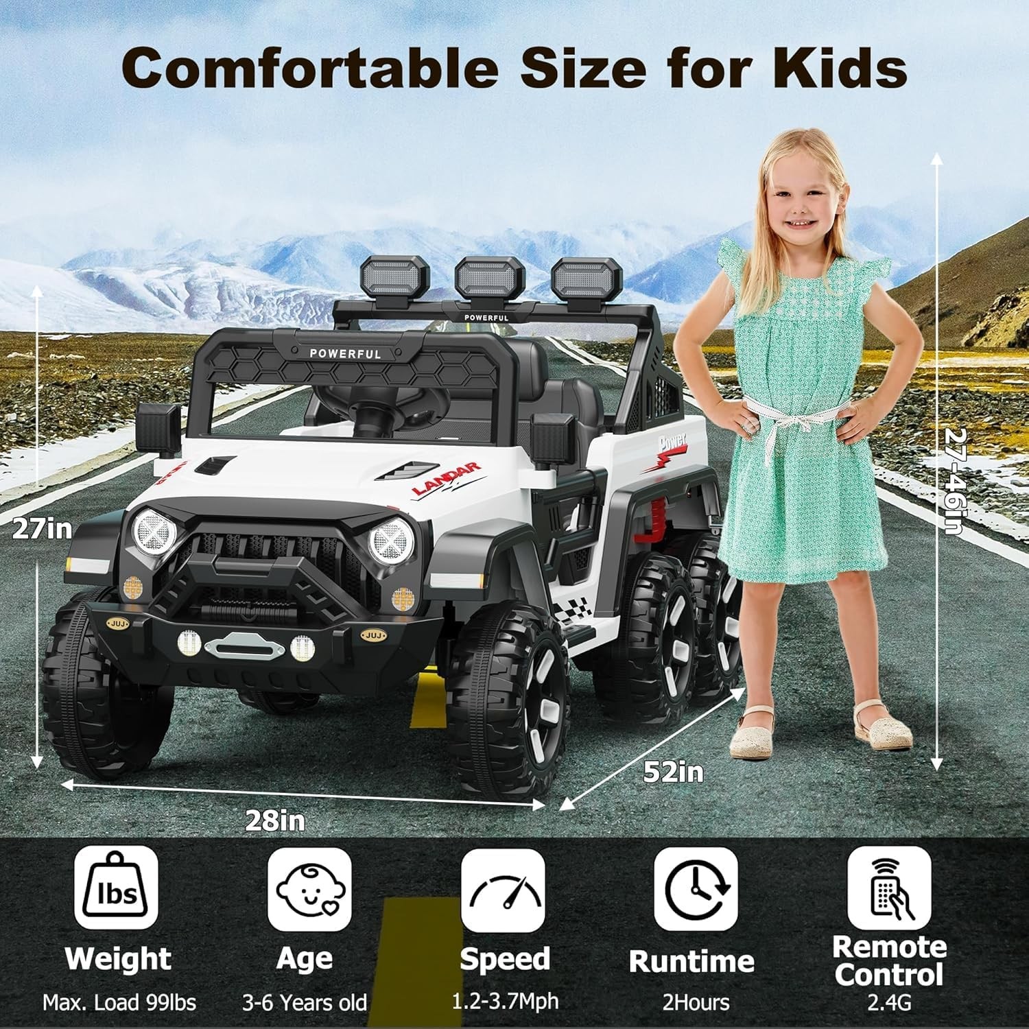 24V Kids Ride on Car with 6 EVA Wheels Battery Powered Electric Car w/ 4 Motors