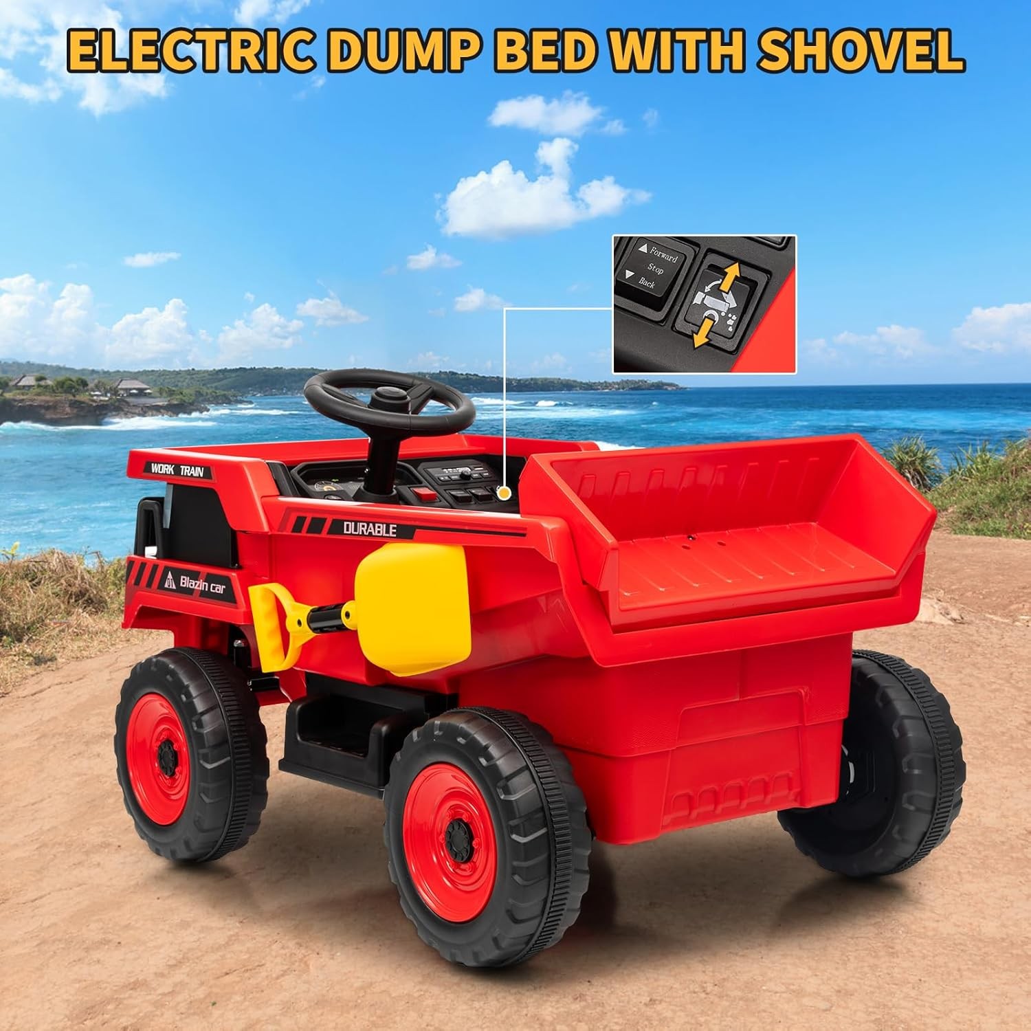 Kids Ride On Dump Truck 12V Remote Control Car Toy with Electric Dump Bed LED