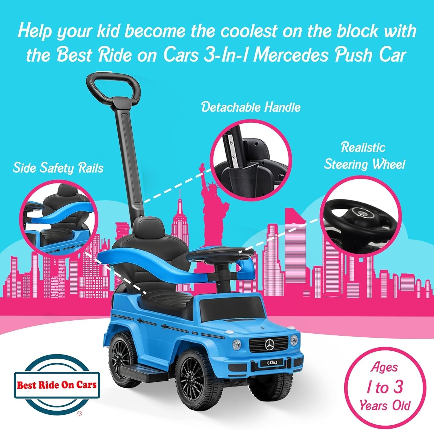 Kids Mercedes G-Wagon Push Car with Sound Features & Hidden Storage for Ages 1-3