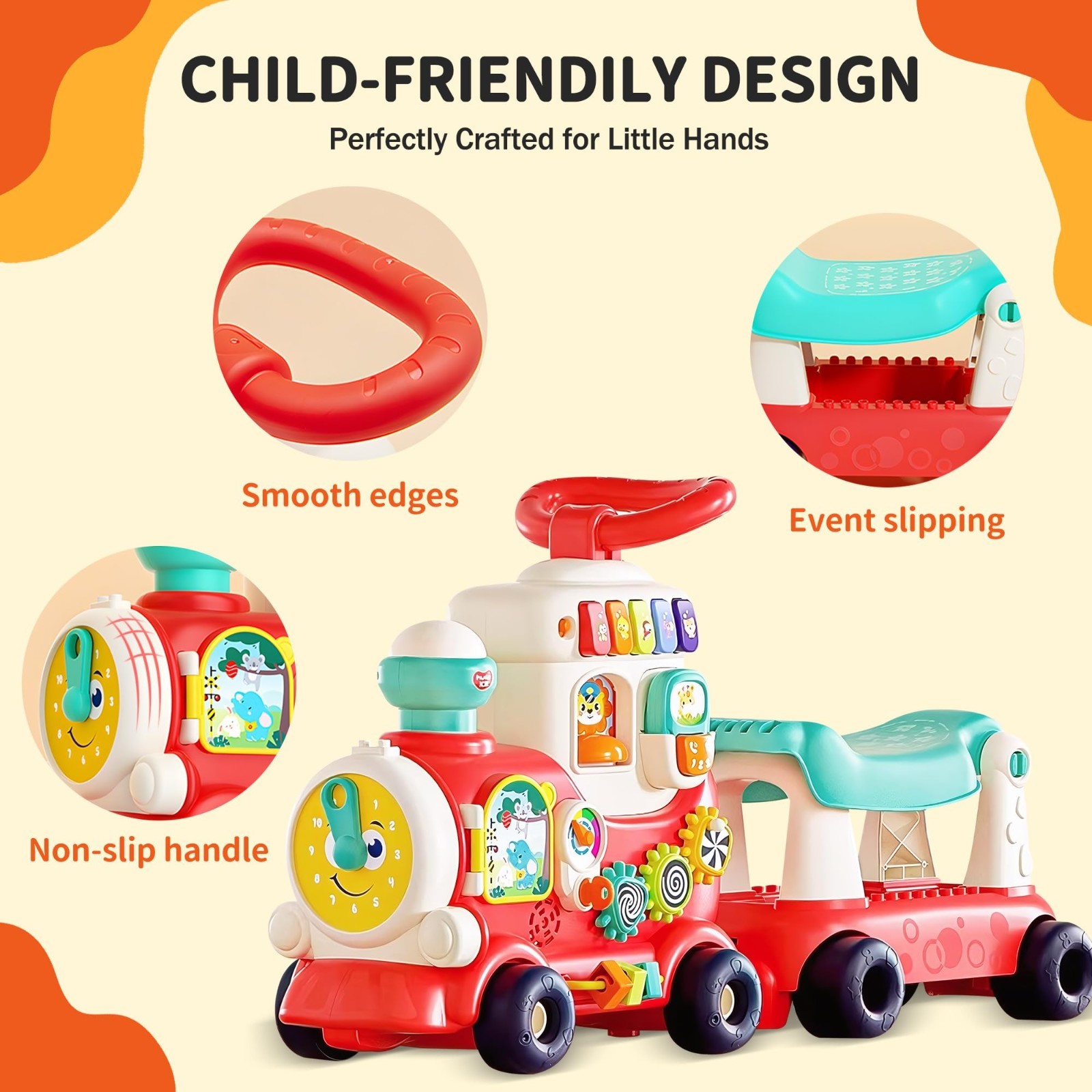 4-in-1 Ride-On Toy for Toddlers 1-3, Push Pull Sit & Stand Walker, Outdoor Indoo