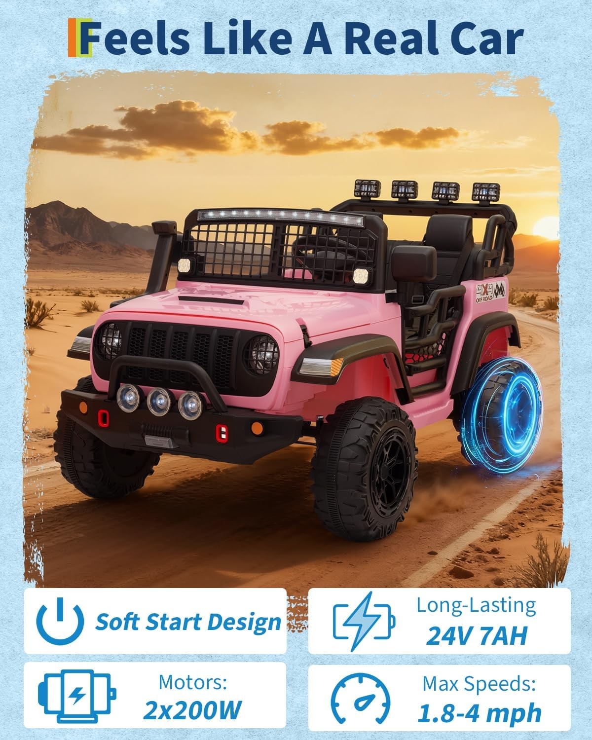 24V Kids Ride On Truck 2-Seater, Remote Control, 200W Motors, LED, Music, USB