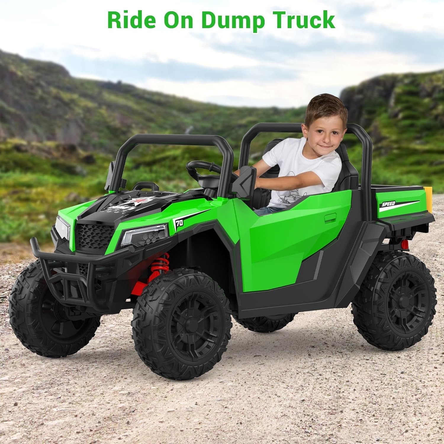 24V Ride On Truck for Kids w/ Remote, 4WD, LED Lights,Bluetooth,Dump Bed,2 Seats