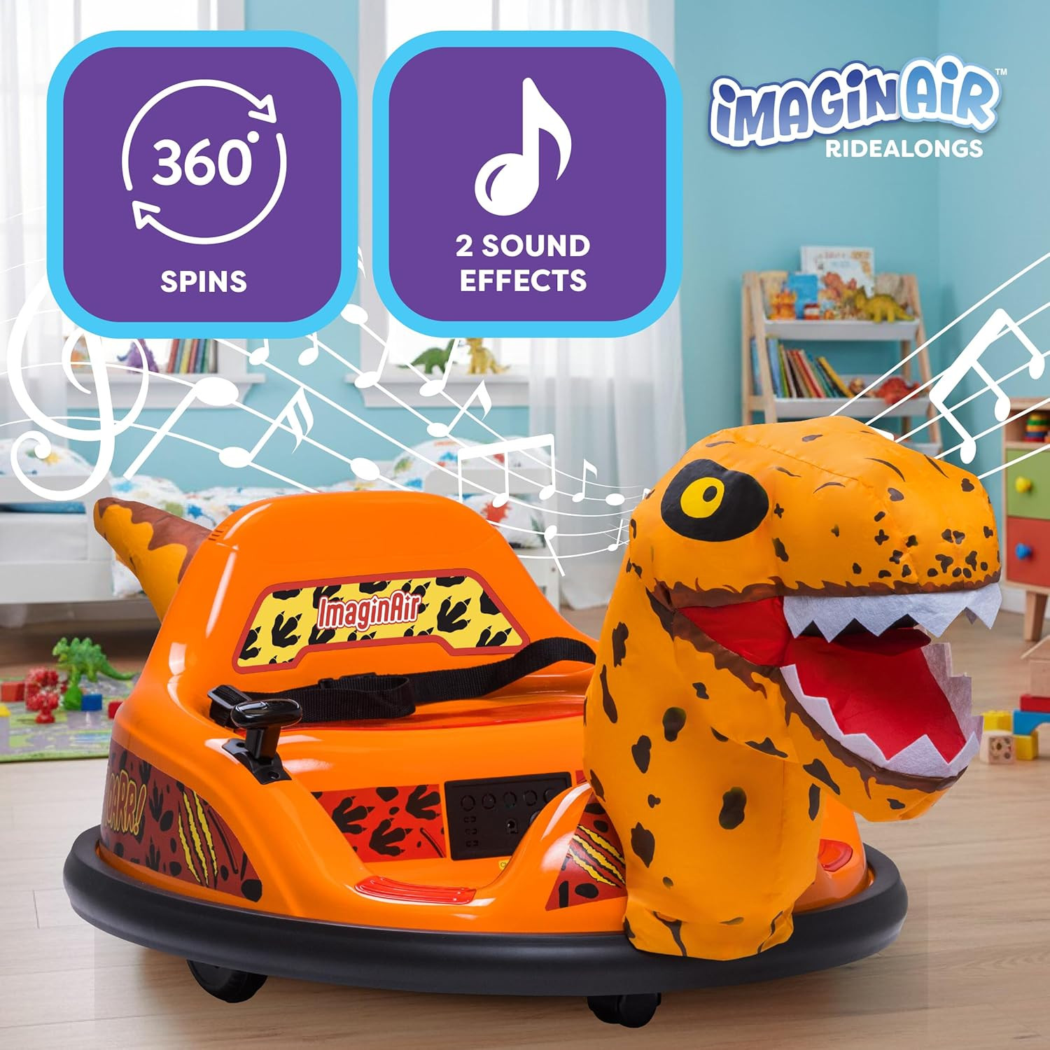 6V Raptor Dinosaur Toys Bumper Car – Kids Car to Drive, Ride on Toy, Auto-Inflat