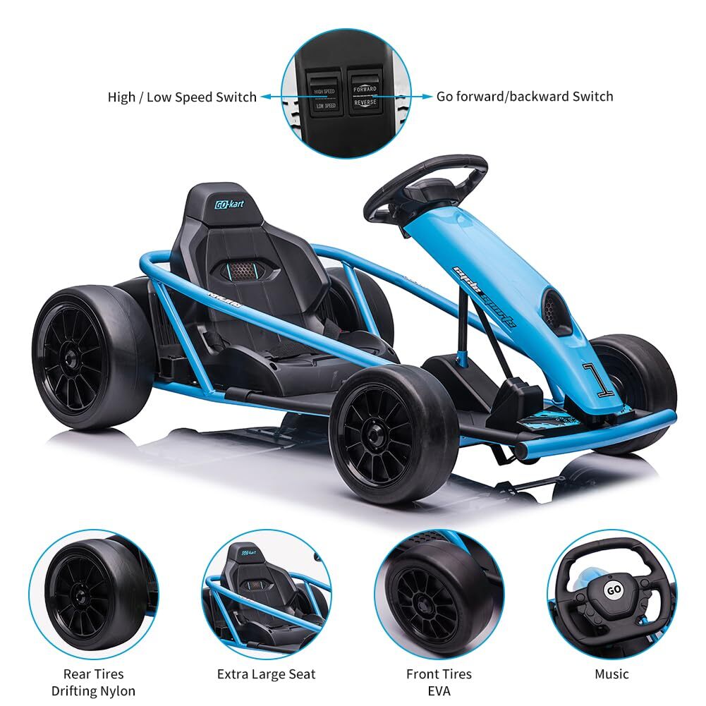 24V Electric Go Kart for Kids Ride on Go Kart Drifting Circling Car Music Gift