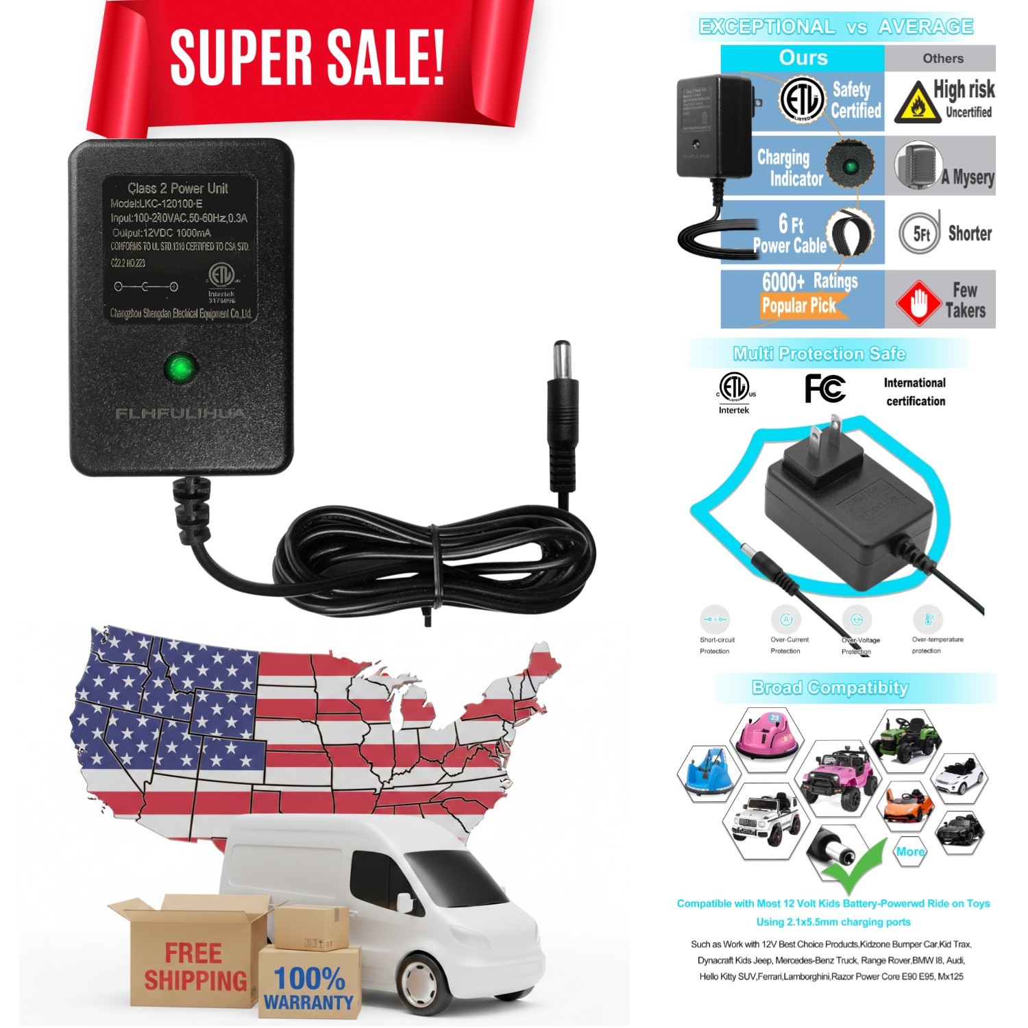 Efficient 12V Ride-On Toy Charger – Perfect for Kid Trax, Wrangler SUV & More