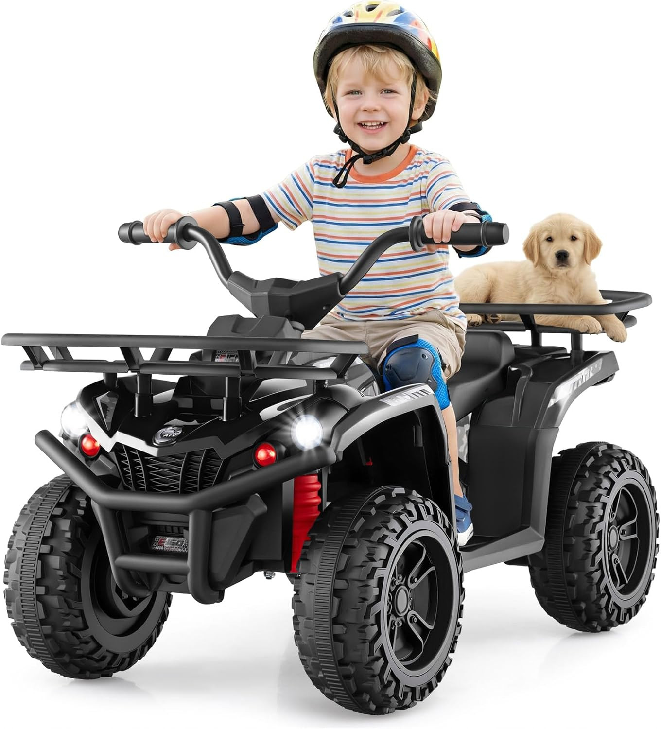 12V Kids ATV Quad with 2 Speeds, Spring Suspension, LED Lights, Music & Story Pl