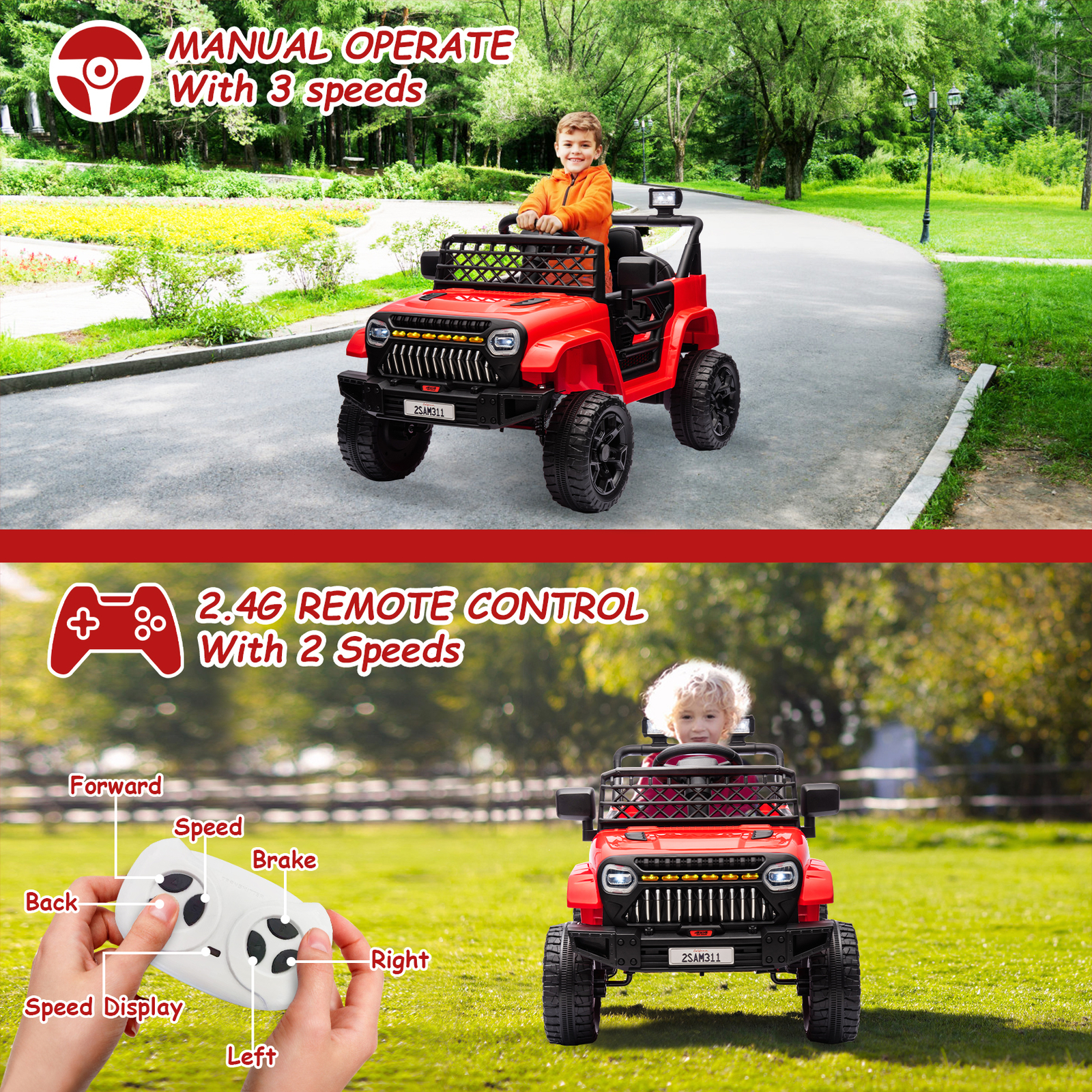 Kid Ride On Truck Electric Car with Remote Control, 4-Wheel Suspension,LED,Music