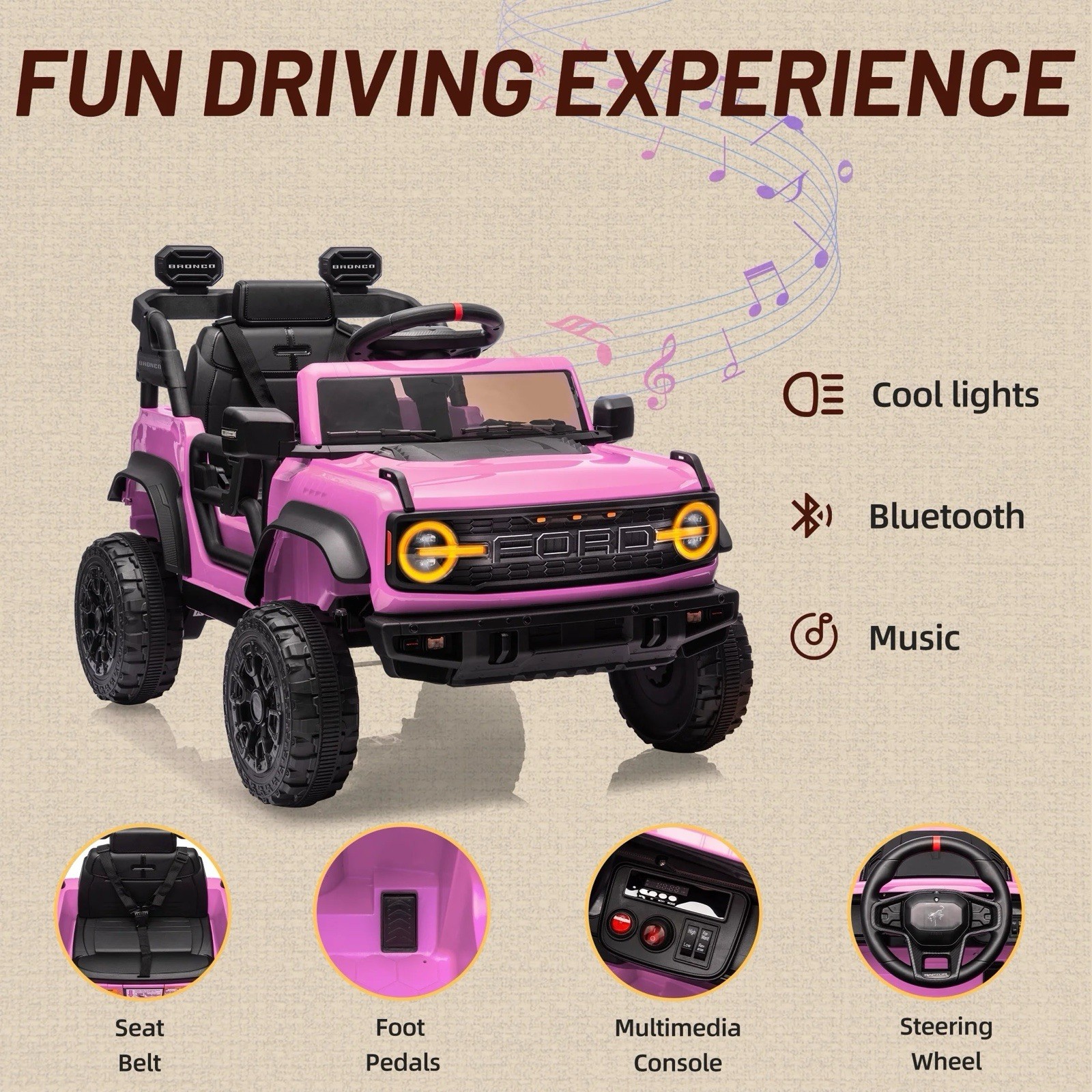 Ford Bronco Raptor 12V Powered Ride on Truck Toys, Kids Electric Car