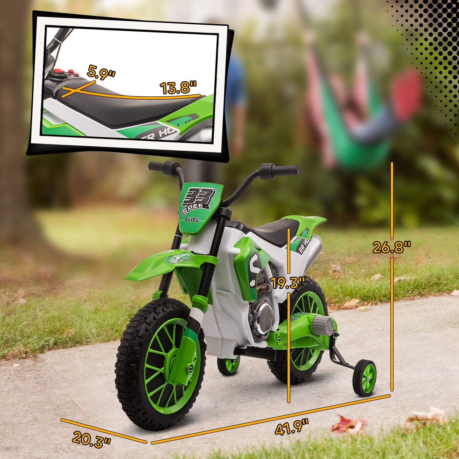 12V Kids Motorcycle Off Road Electric Motor Bike, Green