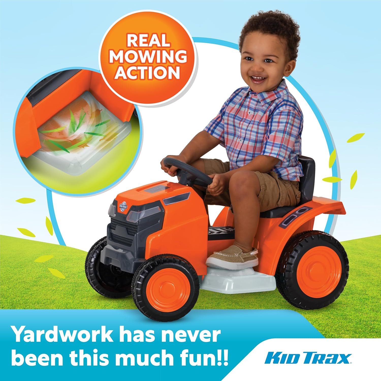 6V Mow and Go Ride on Lawn Mower – Electric Cars for Kids, Toddler Outdoor Toys,
