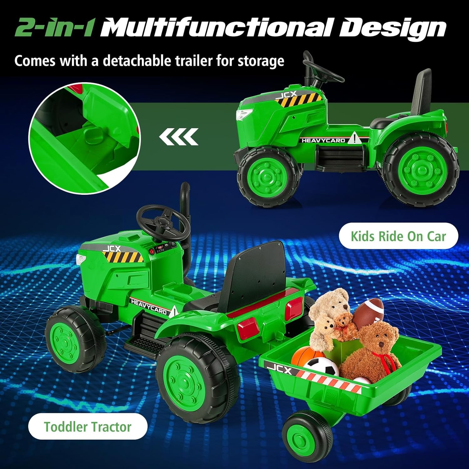 HONEY JOY 12V Kids Ride On Tractor with Trailer and Remote Green
