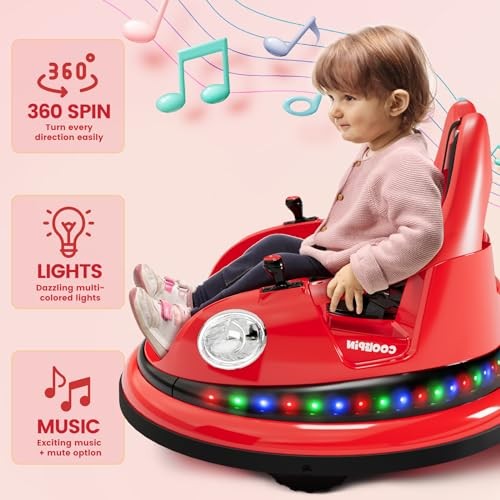 Ride on Bumper Car for Toddlers, 12V Battery Car for Kids W/Parent Remote, Red