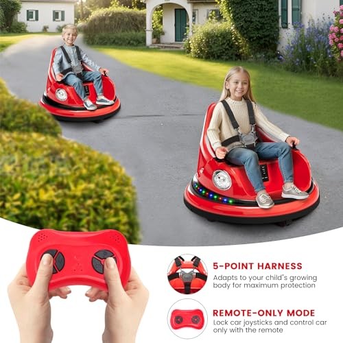 Ride on Bumper Car for Toddlers, 12V Battery Car for Kids W/Parent Remote, Red