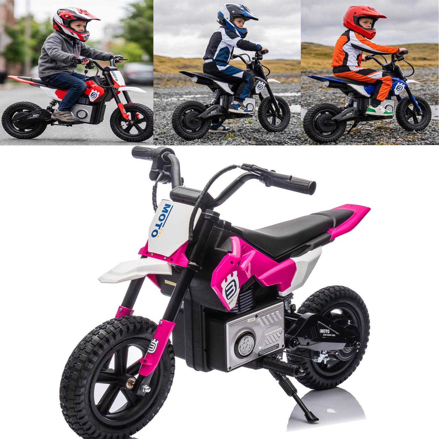 24V Electric Motocross Ride On Motorcycle LED Breathing Light for Kid Ages 5-12