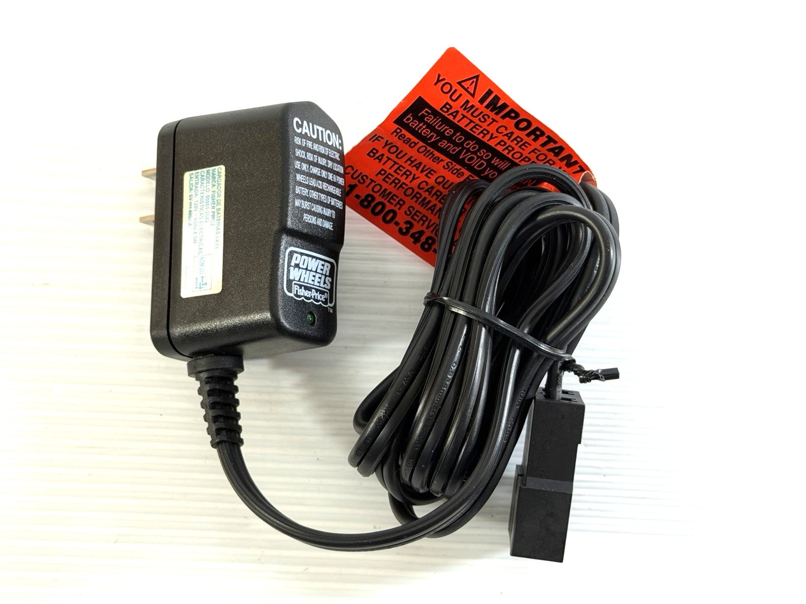 Genuine OEM Fisher Price Power Wheels 00801-2042 Class 2 Battery Charger Cable