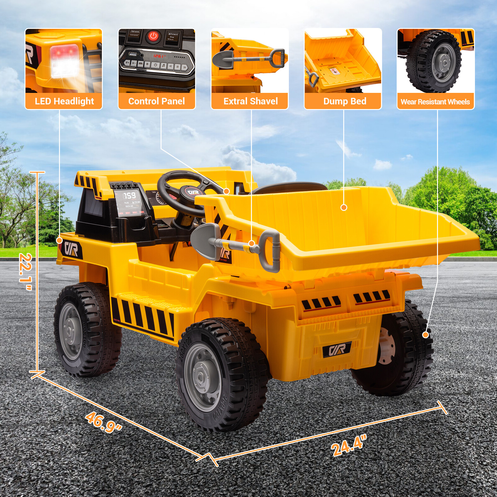 12V Kids Ride On Dump Truck RC Construction Battery Tractor w/ Electric Bucket
