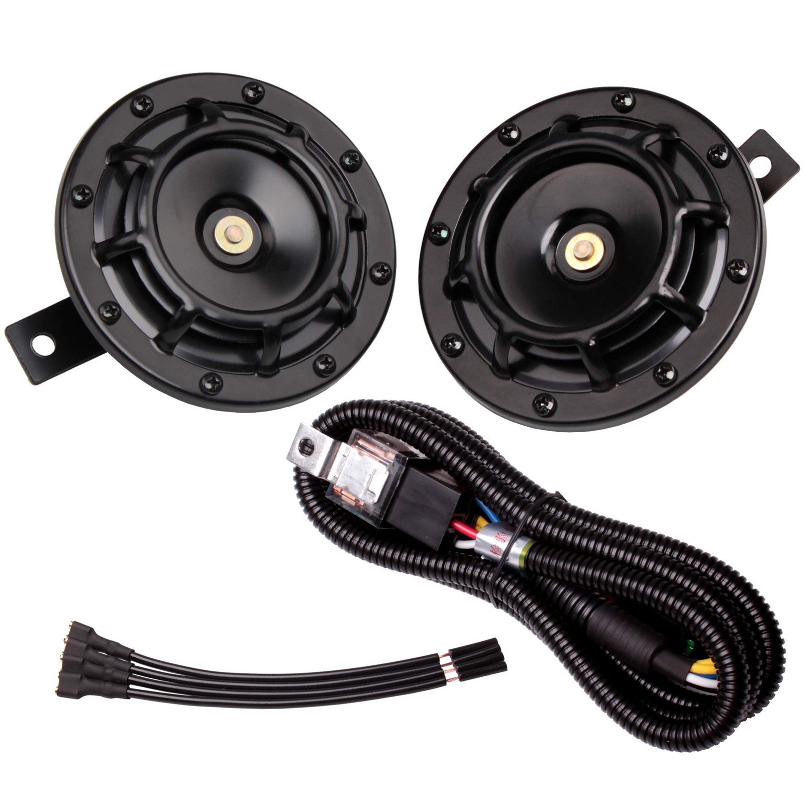 12v Loud High Low Tone Metal Twin Car Horns Kit with Relay Wire Harness