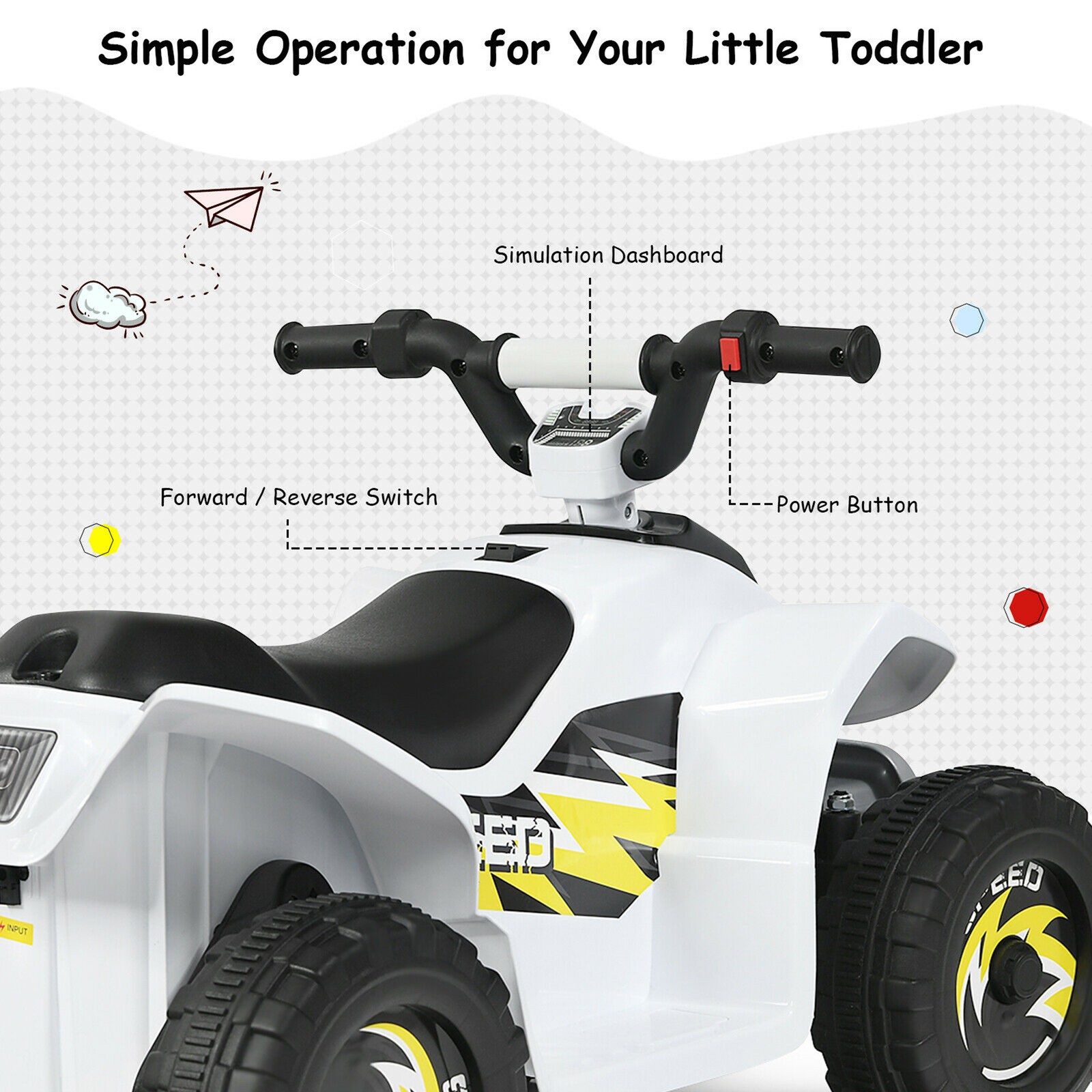 6V Kids Electric Quad ATV 4 Wheels Ride On Toy Toddlers Forward & Reverse White