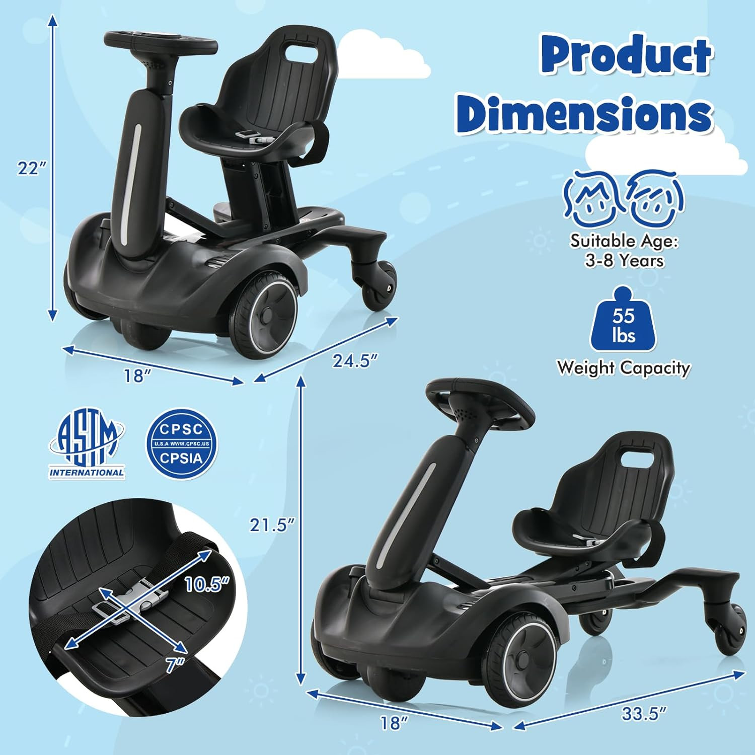 Ride on Drift Car, 6V Battery Powered Electric Vehicle W/360°Rotatable Universal