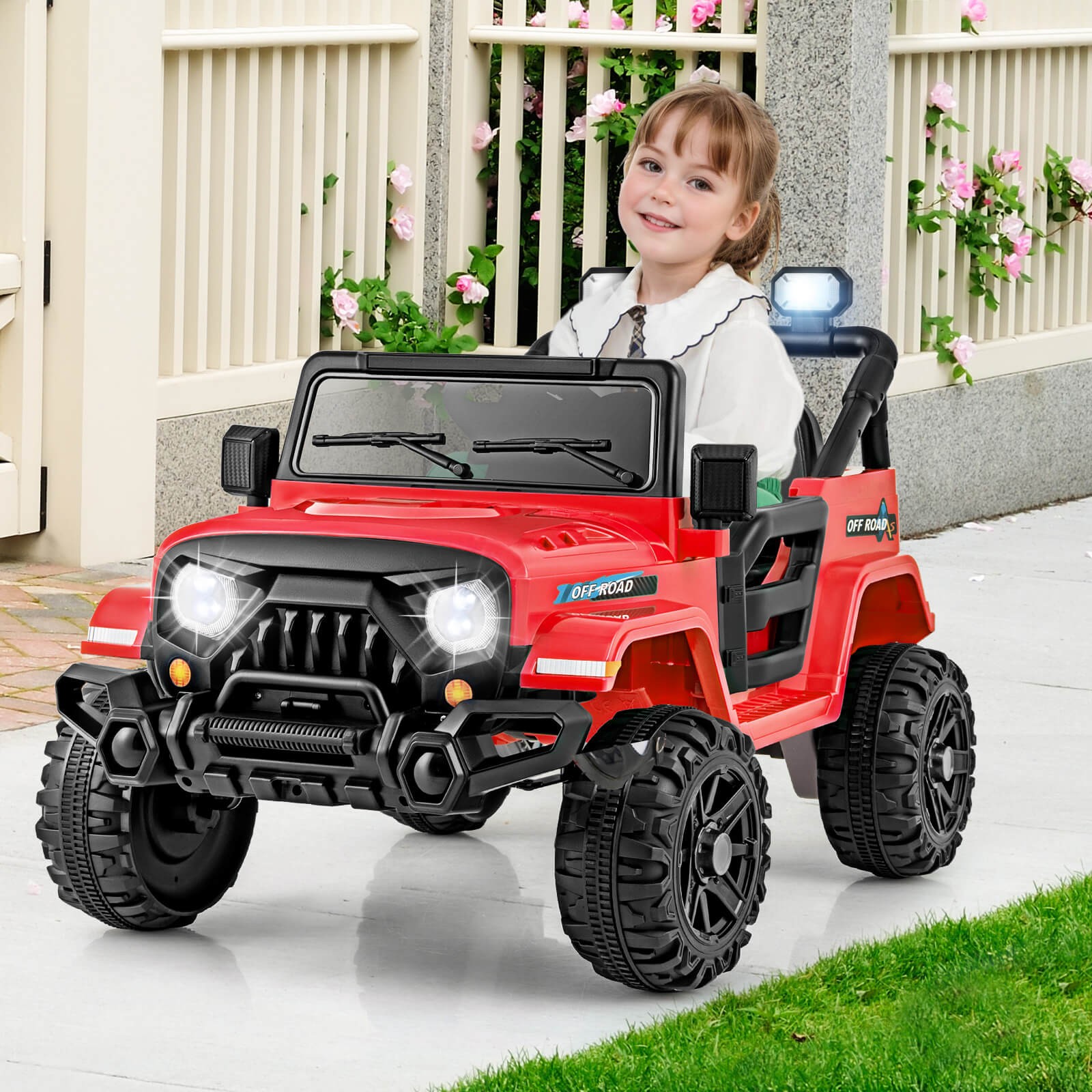 12V Kids Ride on Truck Car w/Remote Control, Threaded Wheels 3 Speeds LED Lights