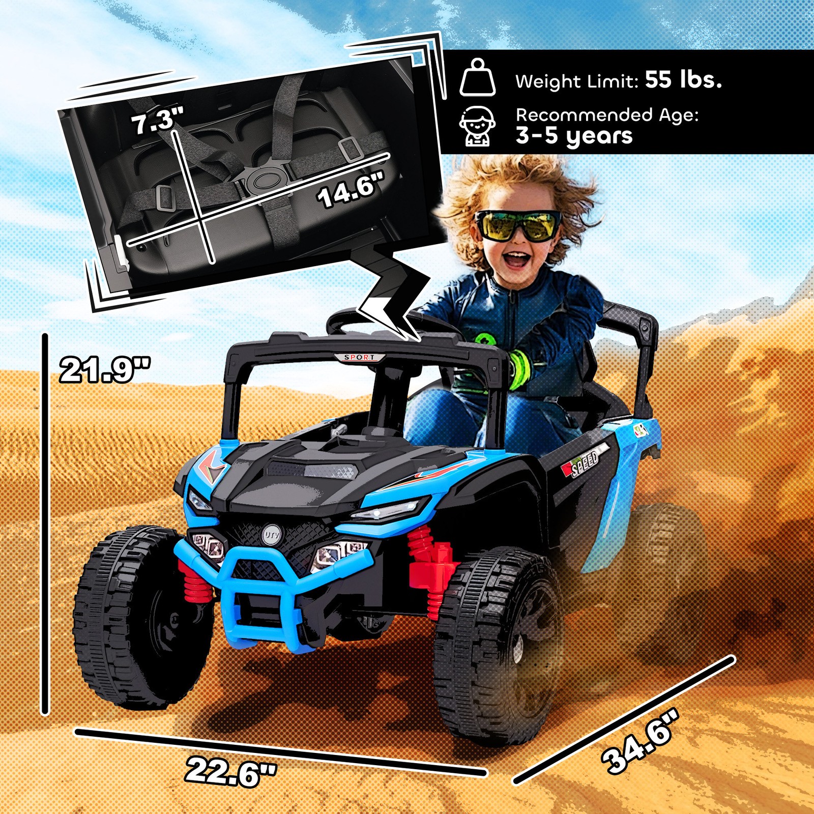 12V Kids Ride On Truck with Dual Motors for 3-5 Boys Girls, Blue