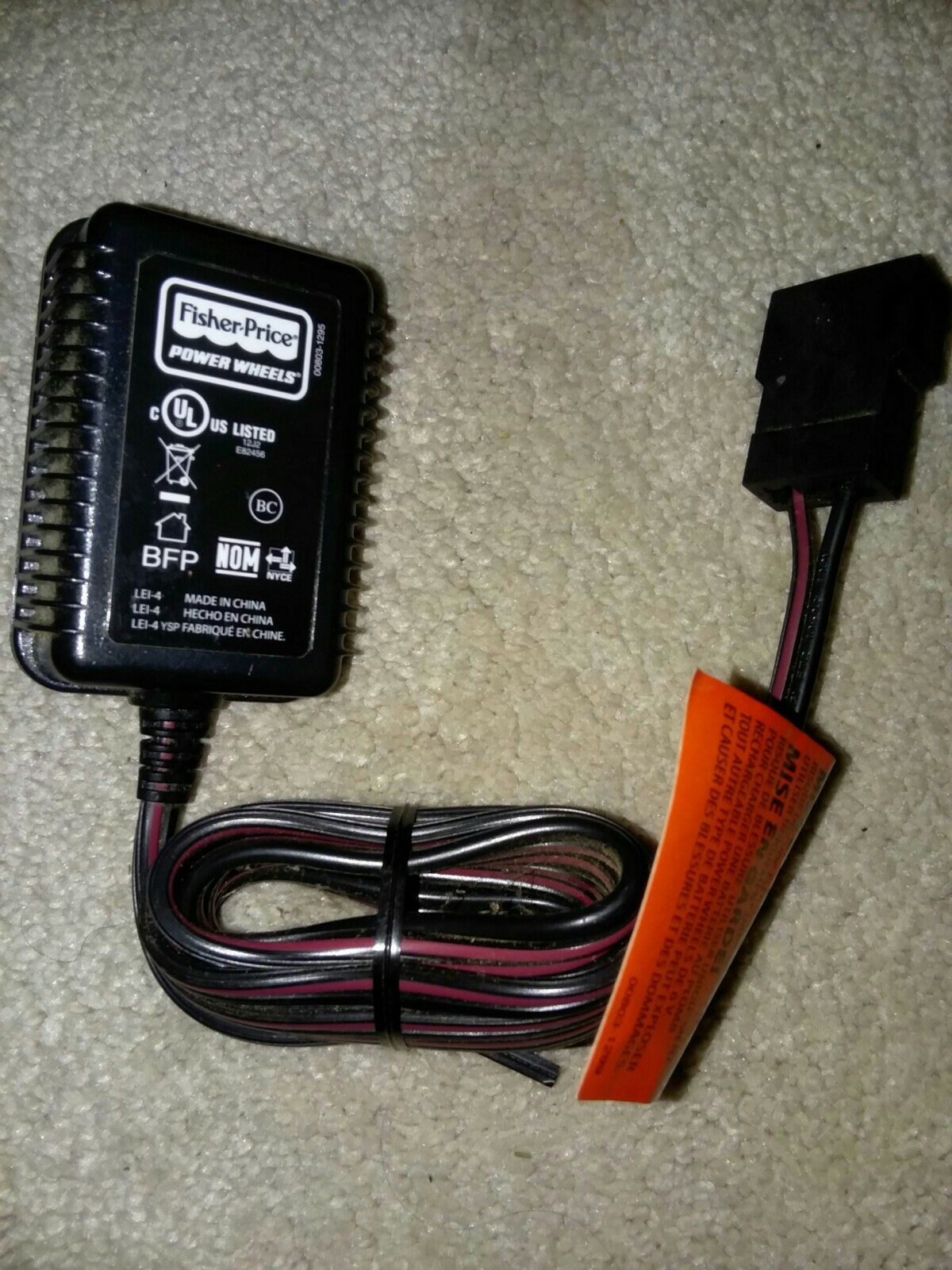 Fisher-Price Power Wheels 00803-1295 6V Class 2 Battery Charger