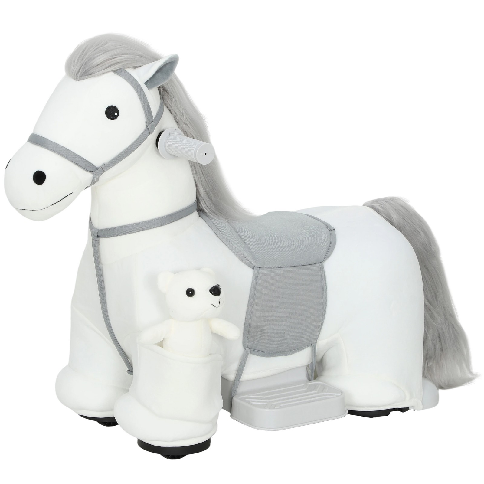 6V Ride On Horse, Battery Powered Ride on Toy with Bear Toy, Music