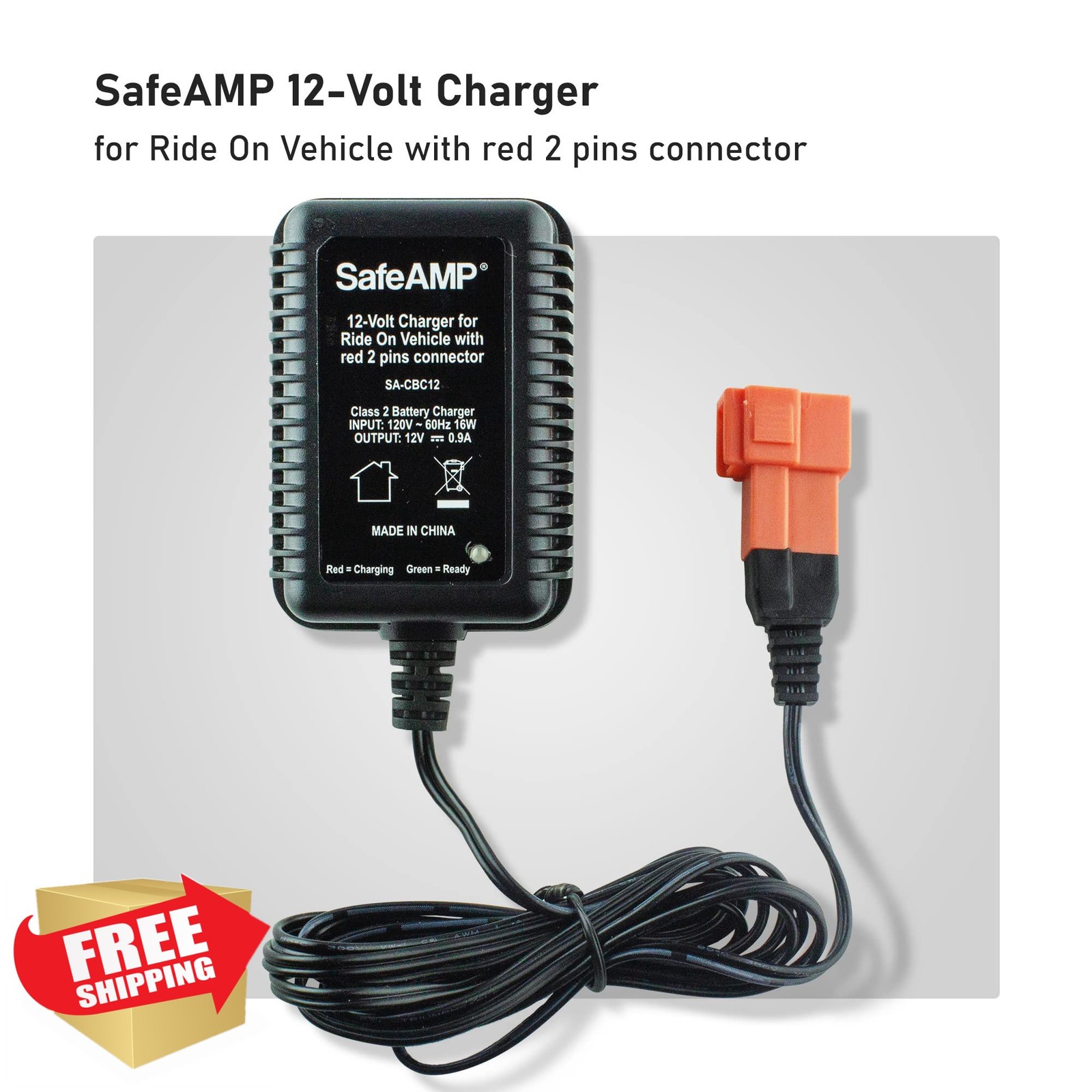 SafeAMP 12V Ride On Vehicle Charger Red 2 Pin