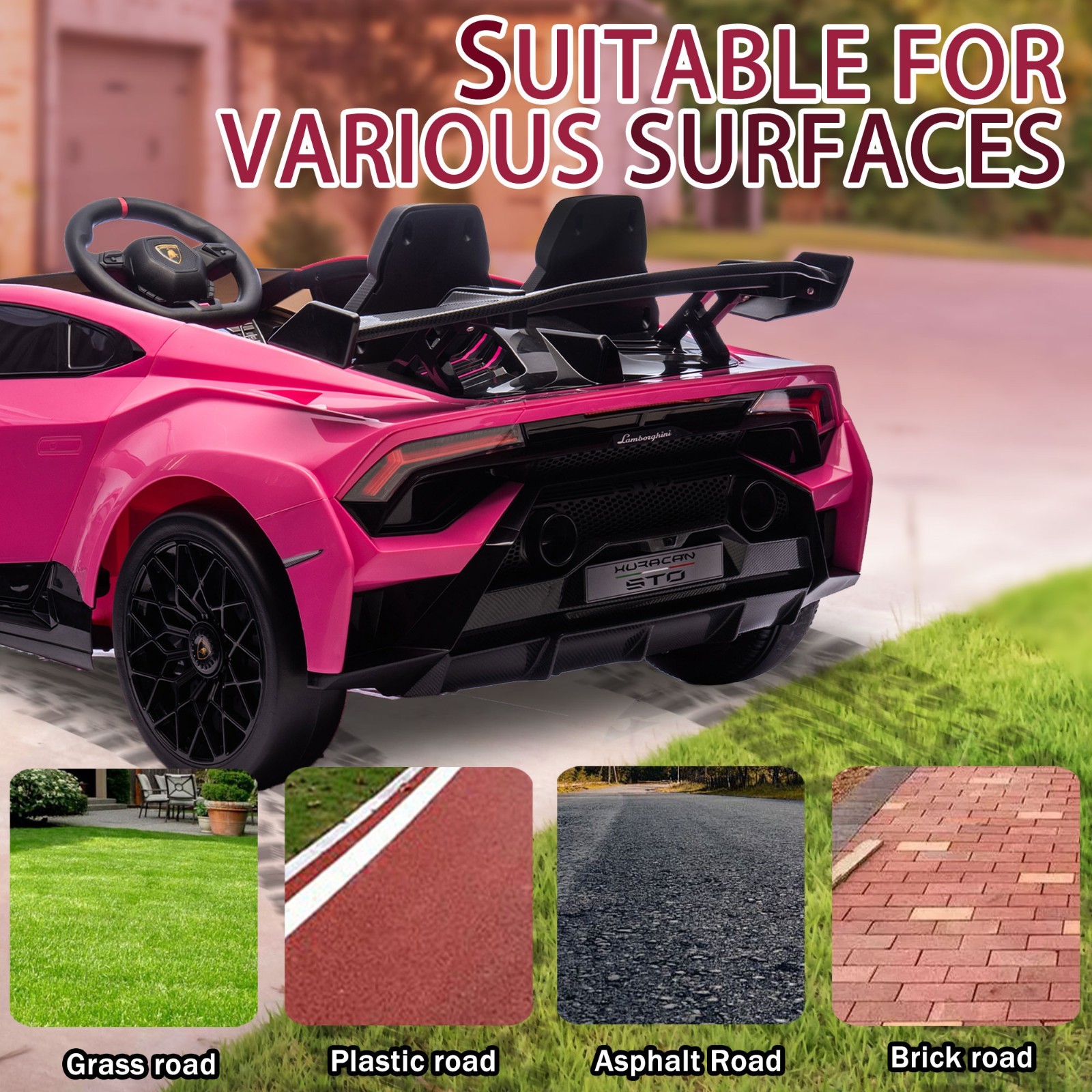 24V Kids Electric Car Ride On Drift Lamborghini Licensed STO Toys w/Remote, Pink