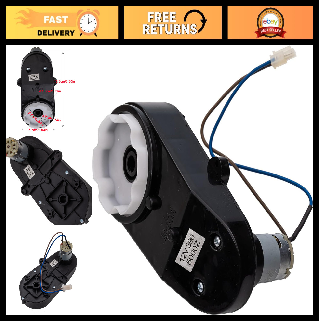 Steering Gearbox RS390 12V 5000 RPM Low Speed Motor for Kids Ride-On Car Parts