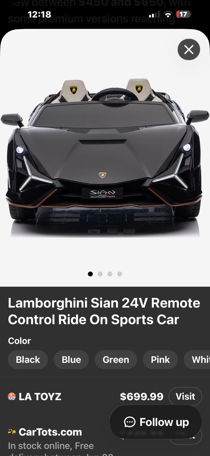 Lamborghini Sian 24V Remote Control Battery Powered Ride-On Car, Cars Theme