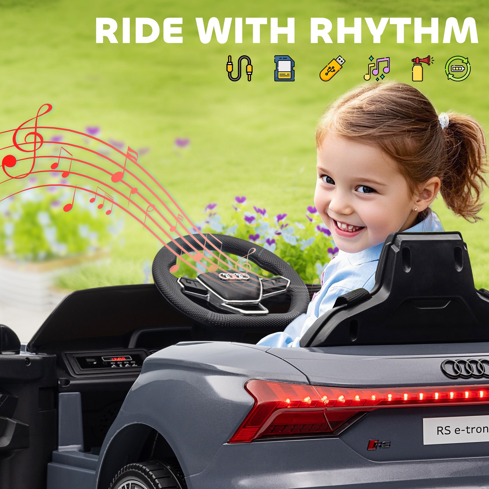 Licensed Audi 12V Electric Ride on Car with Remote Control, Horn Honking, Gray