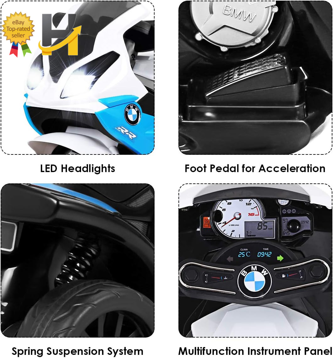 Licensed BMW Kids Electric 3-Wheel Ride-On Motorcycle Toy for Boys & Girls, with