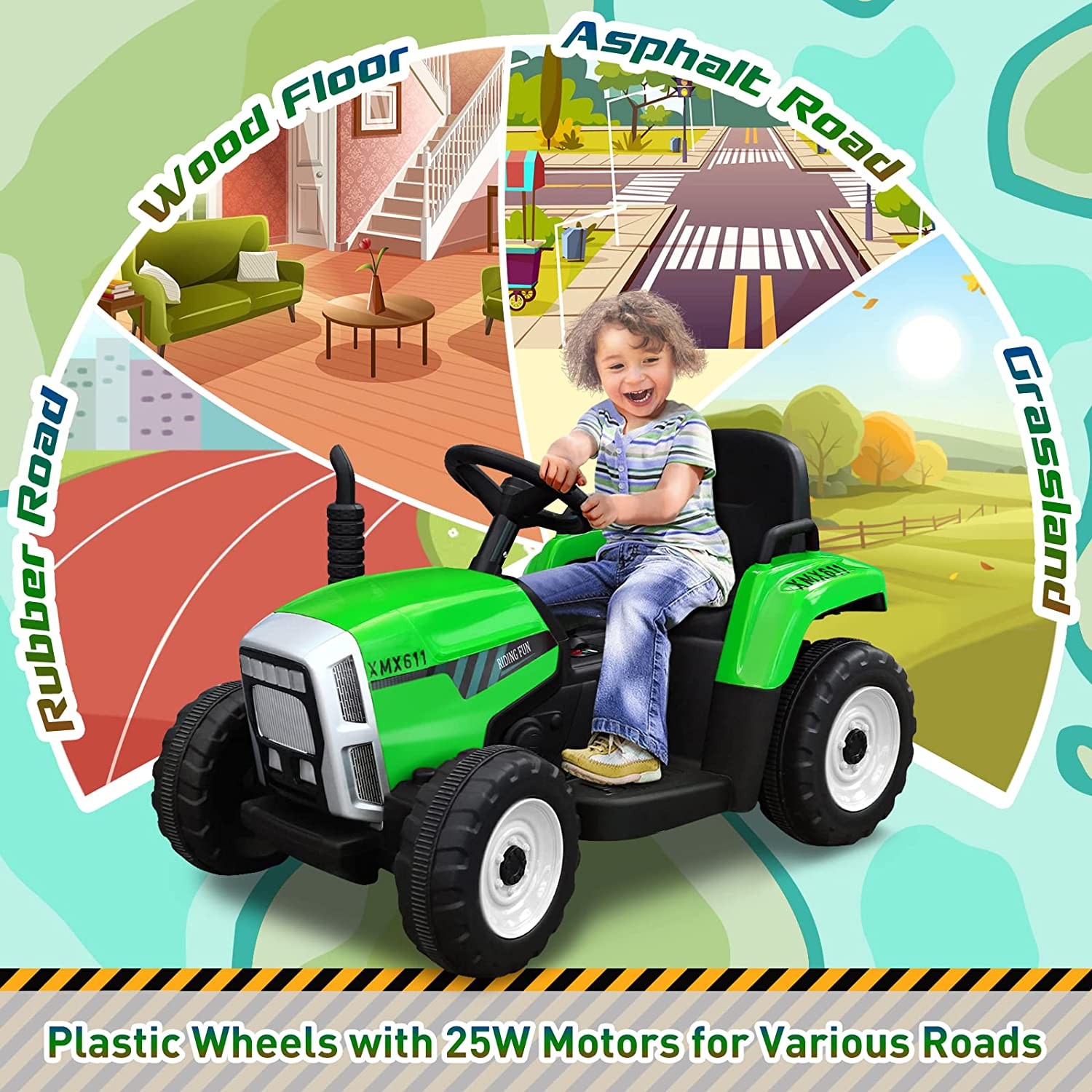 12V Kids Electric Ride On Tractor Car Toy with Trailer 3-Speed w/ Remote Control