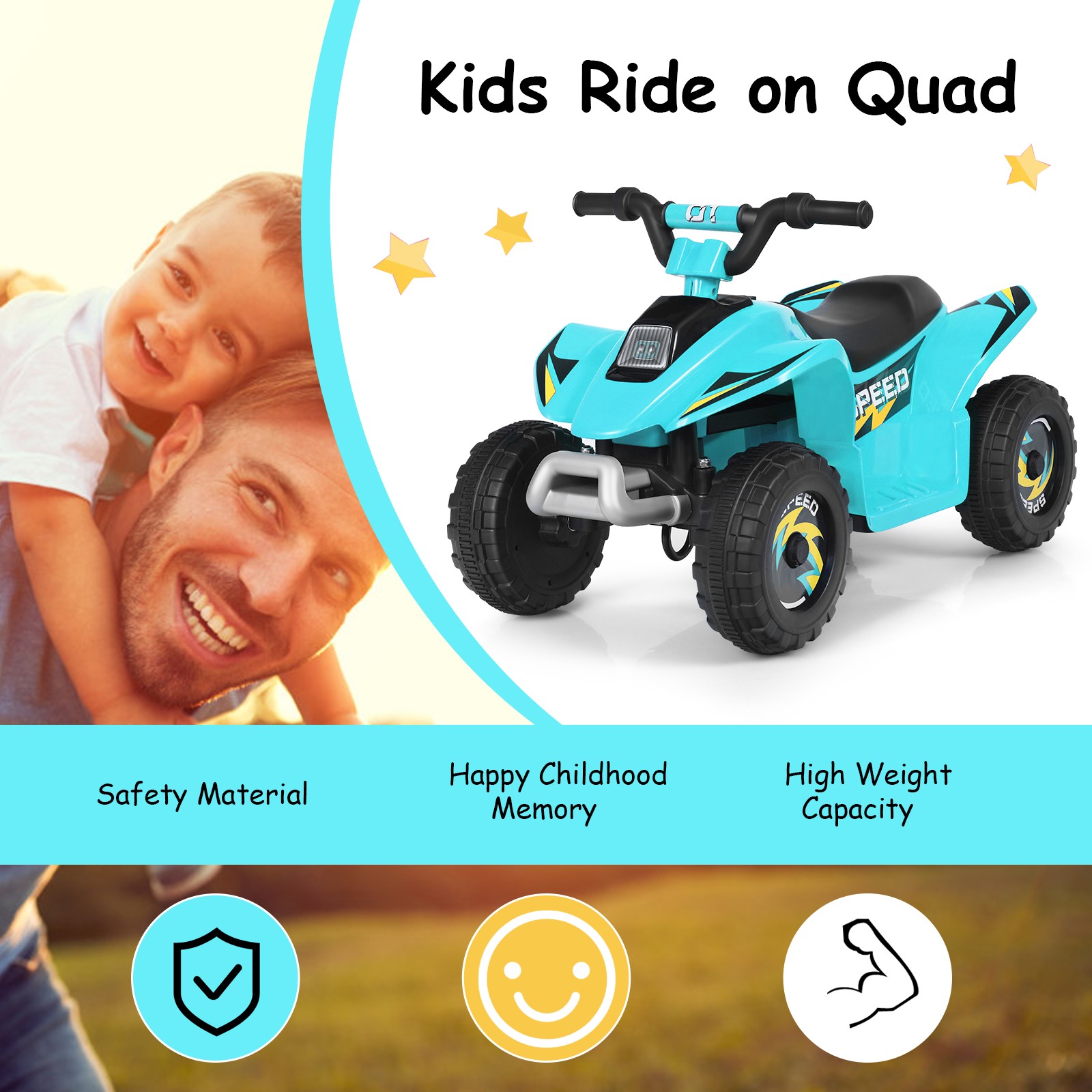 6V Kids Electric Quad ATV Ride On Toy Car for Toddlers Forward & Reverse Blue