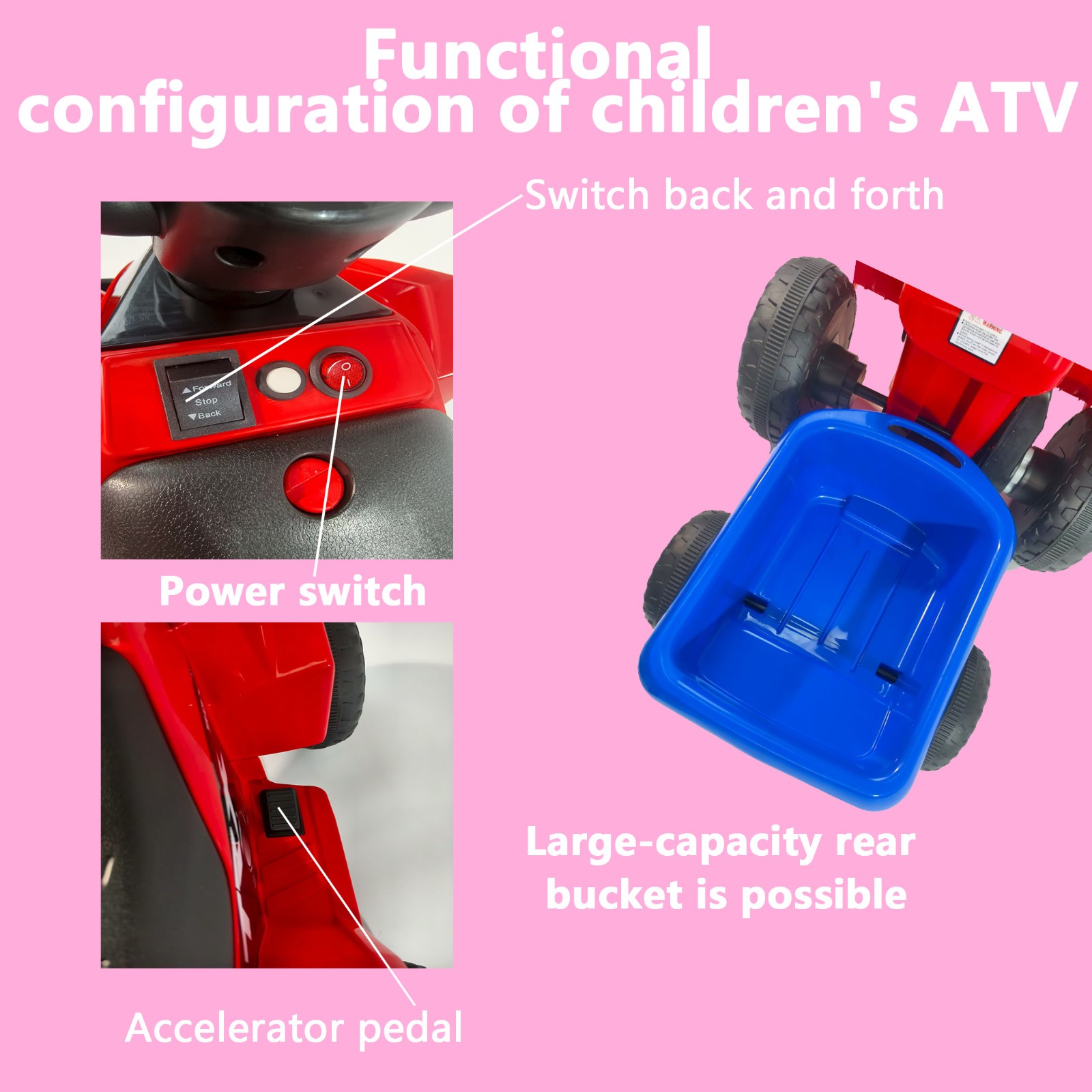 Kids ATV 6 Wheeler Ride on Car 6V Quad Car Battery Powered Forward Reverse, Red