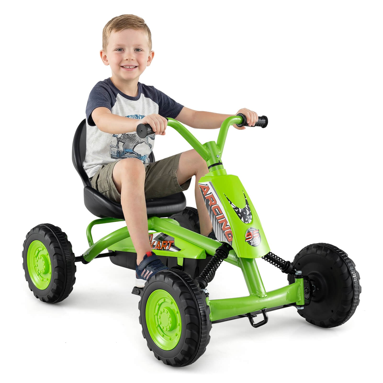 Go Kart for Kids 4 Wheel Toddler Ride On Pedal Car with Steering Handlebars