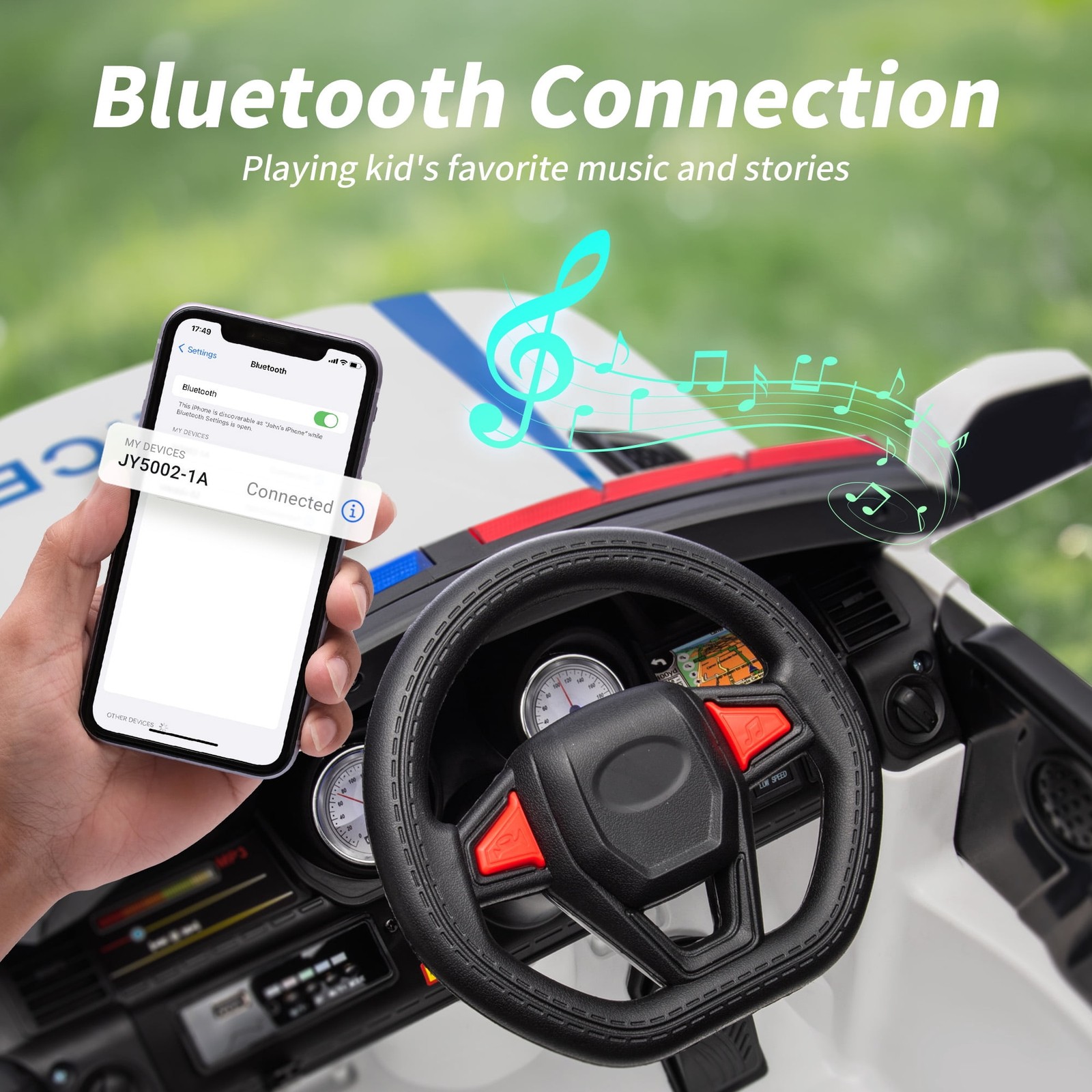 Outfunny Electric Police Car for Kids, 24 Volt Kids Ride on Toys W/ 400W Motors,