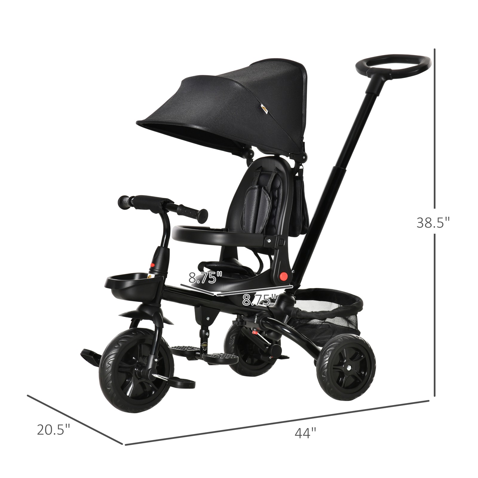4 in 1 Adjustable Baby Tricycle w/ Removable Handle, Brake, Cover