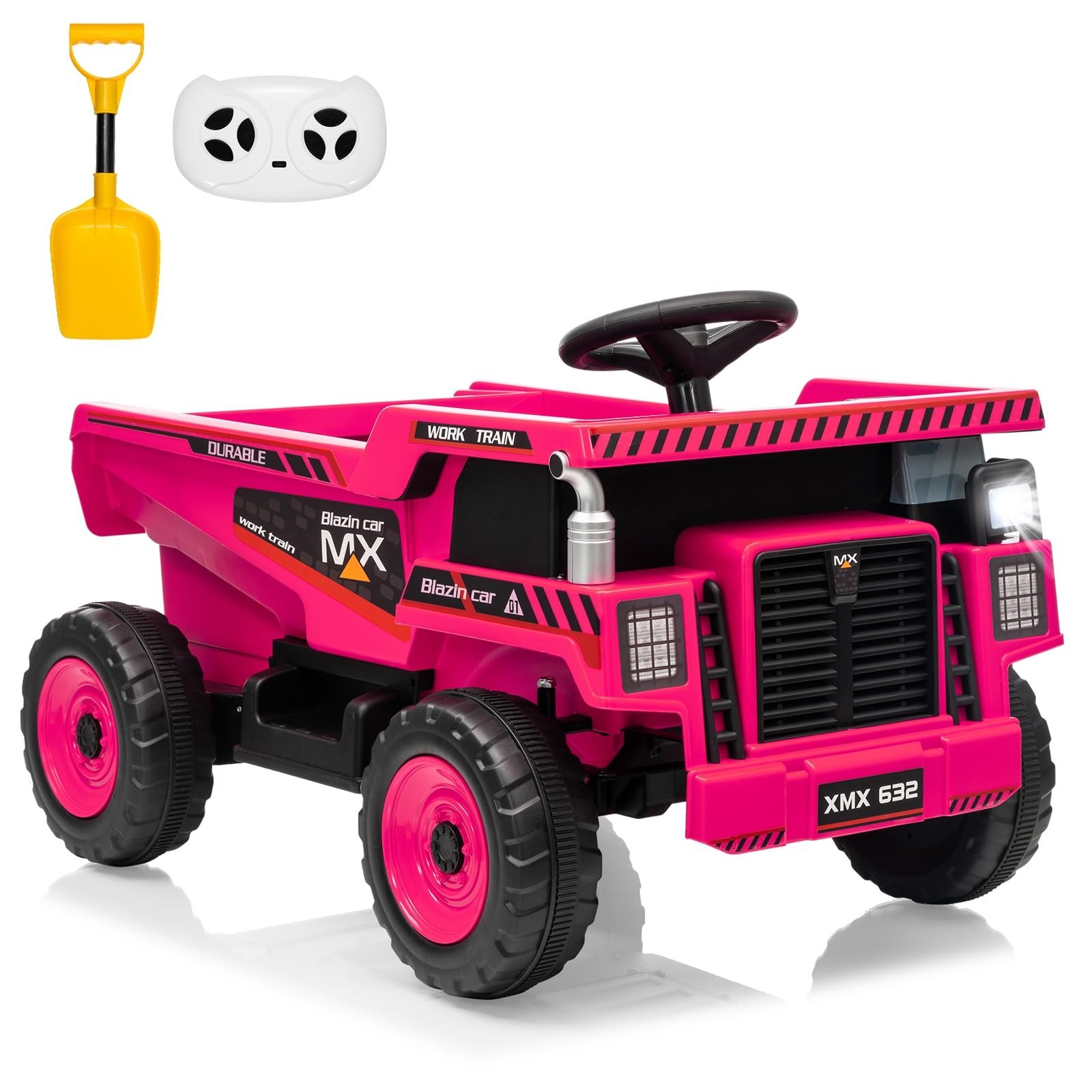 12V Electric Ride On Dump Truck For Kid Ride On Toy With Shovel LED Lights Music