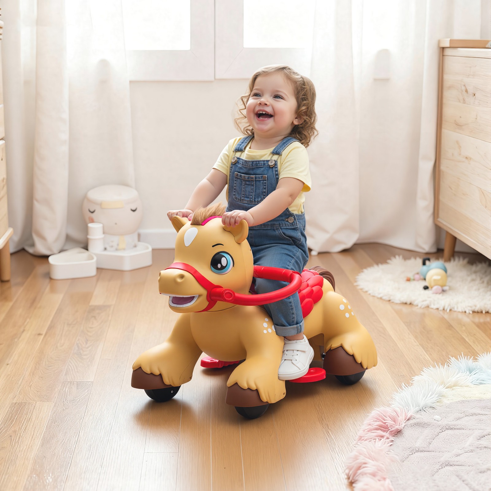12V Ride On Horse Toy, Battery Powered Ride on Toy with Animal Sound, Brown