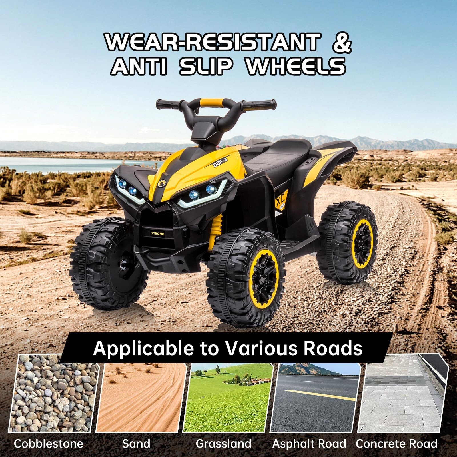 12V Kids Ride on ATV Car, 4 Wheels Battery Powered Quad Toy Vehicle with Music