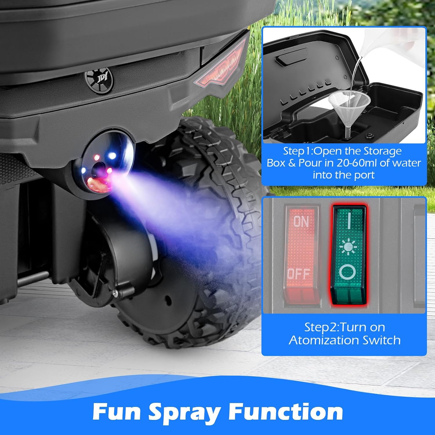 Kids ATV with Spray Function, Remote Control, Storage Trunk, 6V Toddler Ride on