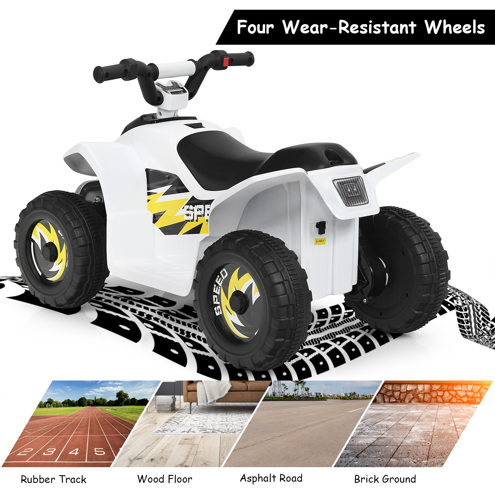 6V Kids Electric Quad ATV 4 Wheels Ride On Toy Toddlers Forward&Reverse White