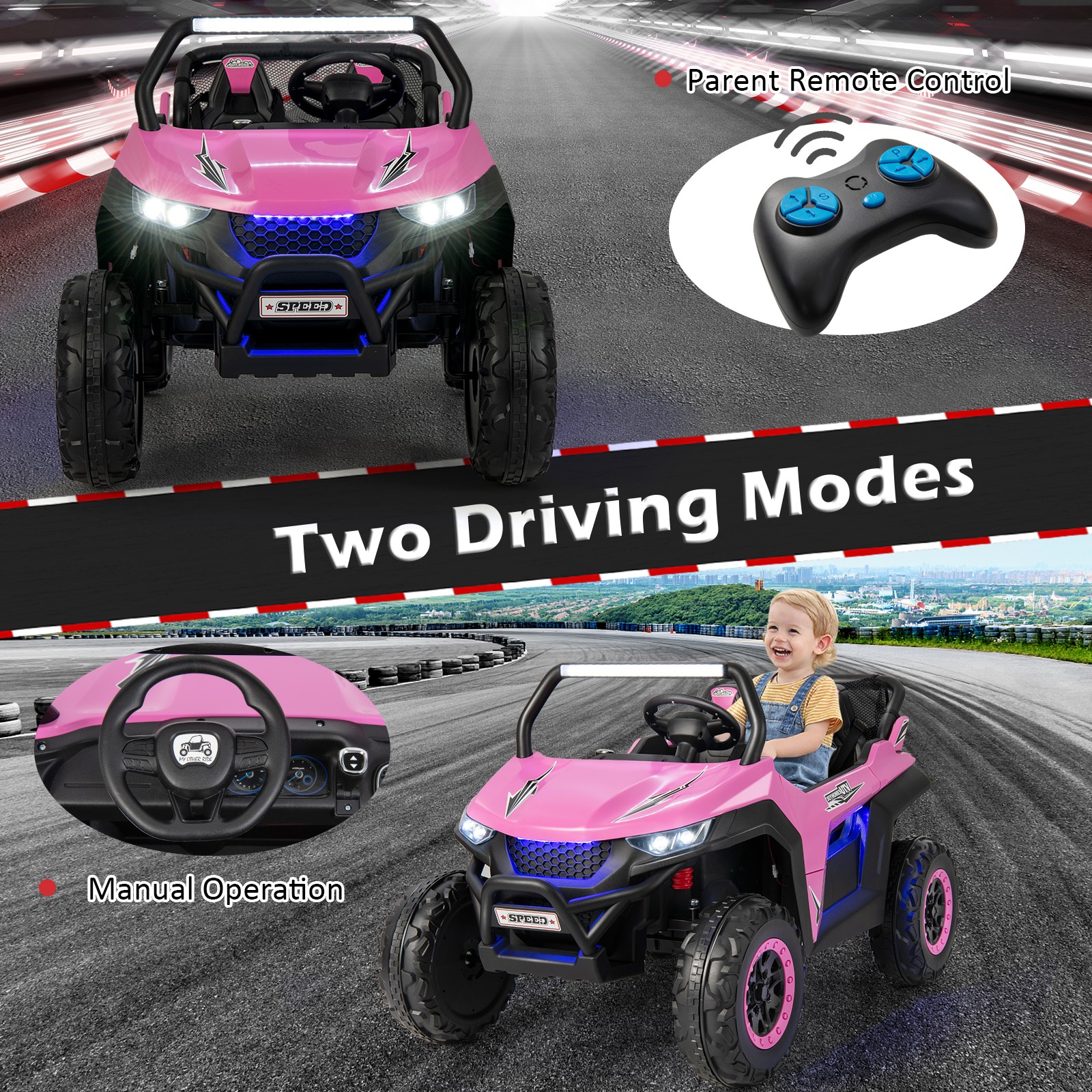 2-Seater Kids 12V Ride On UTV RC Electric Vehicle Suspension w/ Lights & Music