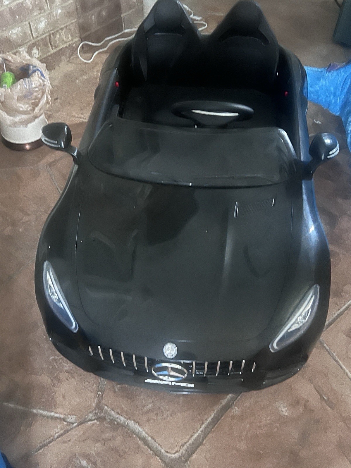 Mercedes-Benz Black Battery Operated 2-Seat Ride-On Toy Car w/ Steering Wheel